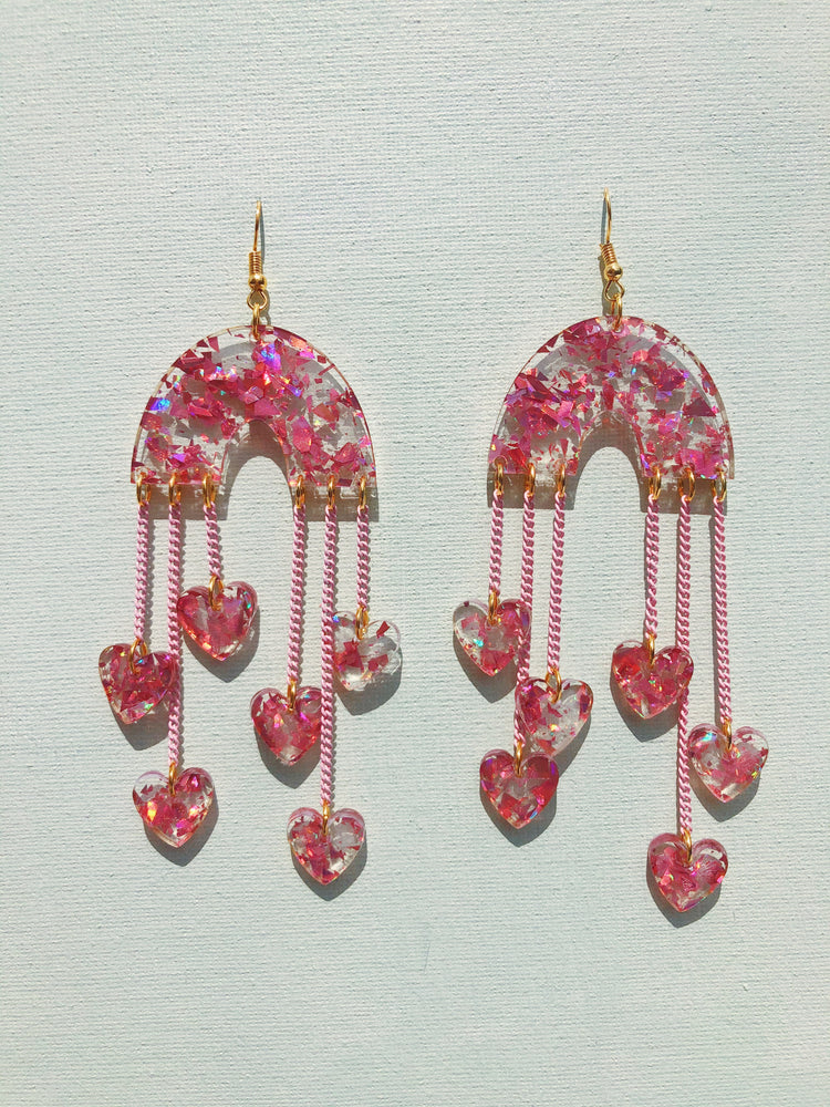 Rosy Pink Flake Chaining Hearts